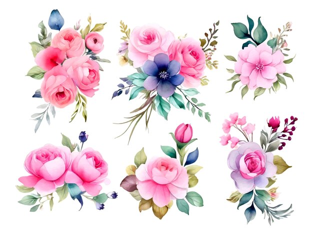 Vector watercolor floral bouquet collection