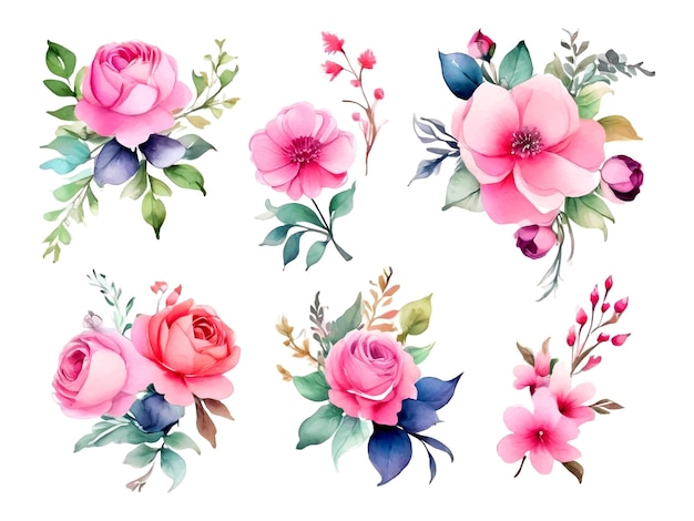 Vector watercolor floral bouquet collection