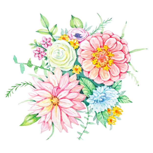 Watercolor floral bouquet Design for invitation wedding or greeting cards