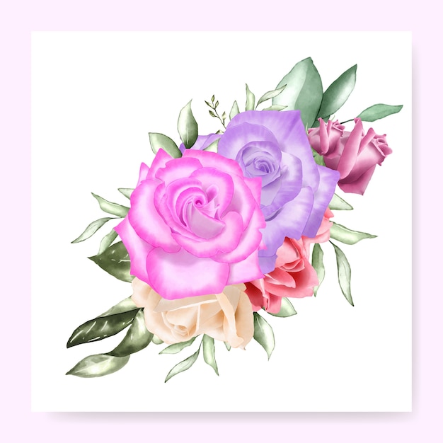 Watercolor floral bouquet design wedding card template