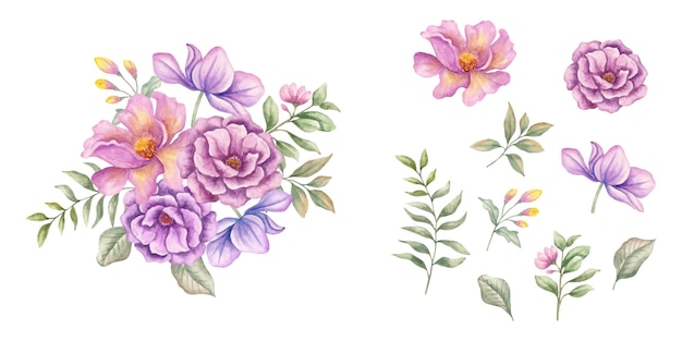 Vector watercolor floral bouquet design