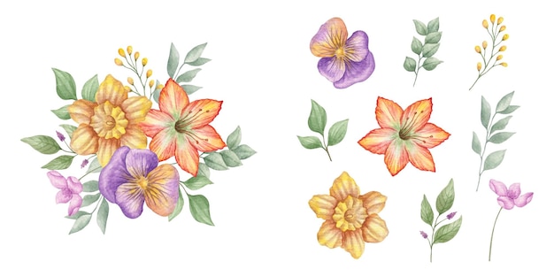 水彩花の花束のデザイン
