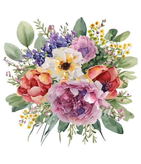 Vector watercolor floral bouquet isolated on white background watercolor flower collection