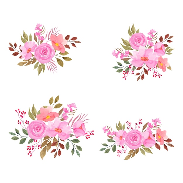 Vector watercolor  floral bouquets set