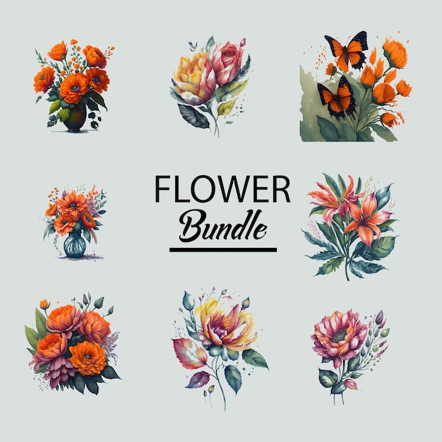 Watercolor floral bouquets Set