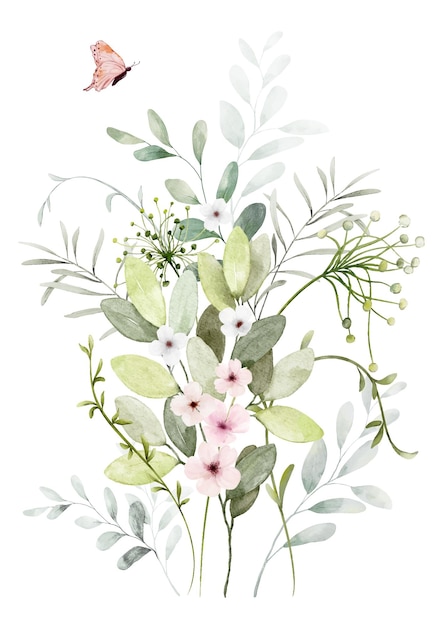 Watercolor floral branch elements