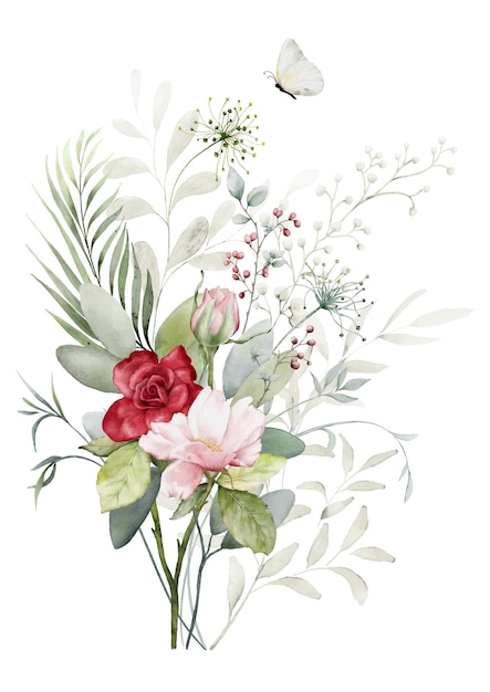 Watercolor floral branch elements