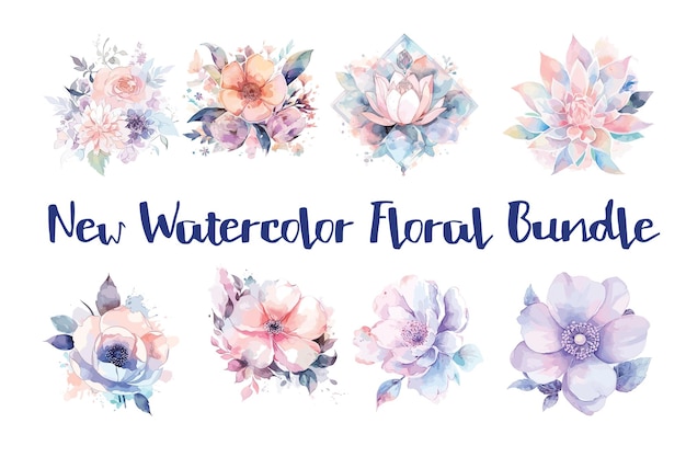 Watercolor floral bundle vector design