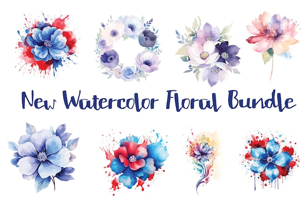 Watercolor floral bundle vector design