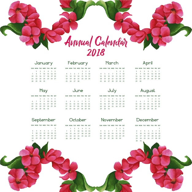 Calendario floreale dell'acquerello