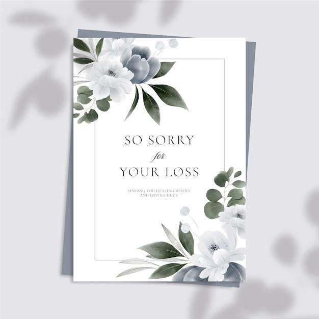 Vector watercolor floral condolence card template