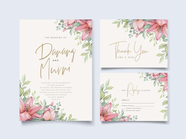 Watercolor floral element wedding card set