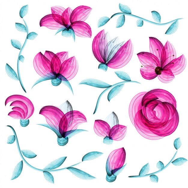 Watercolor floral elements
