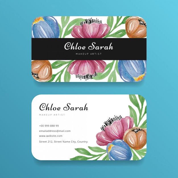 Vector watercolor floral flower business card design