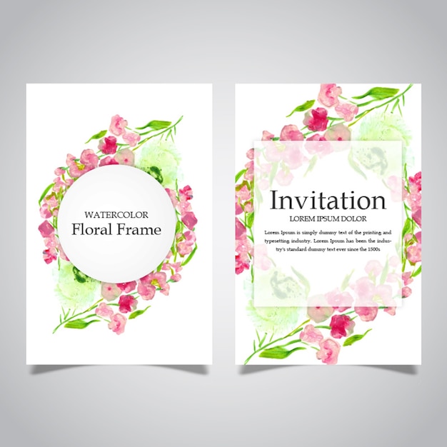 水彩花のフレームと招待状のカードコレクション