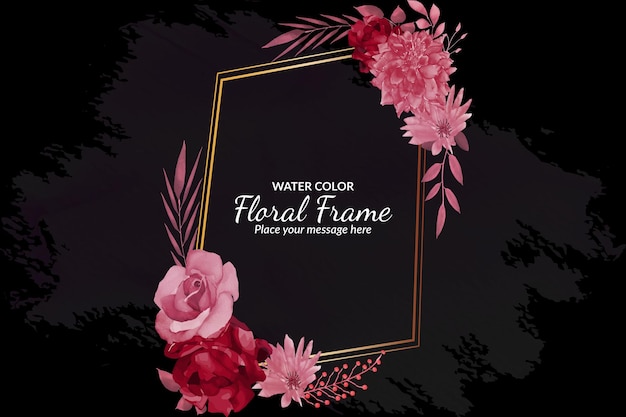 Watercolor floral frame background with red and pink rose's Free Vector