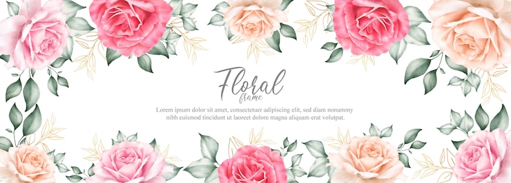 Vector watercolor floral frame and banner template