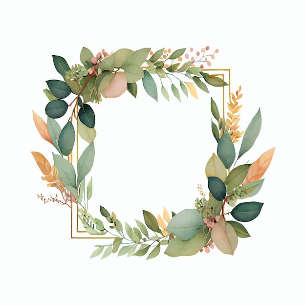 Watercolor floral frame border decorative elements template flat cartoon illustration isolated on white background