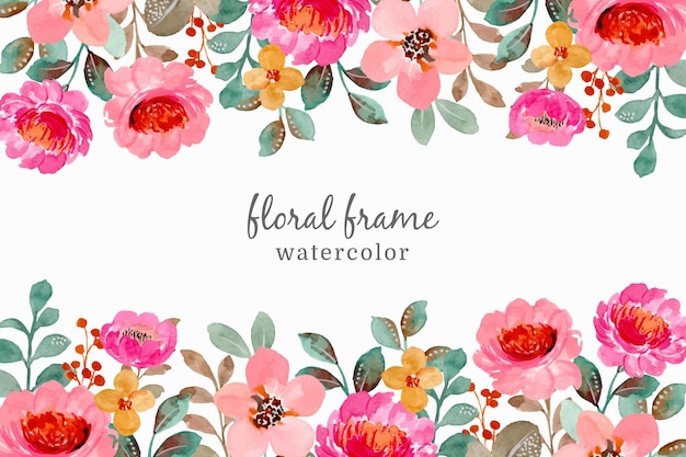 Vector watercolor floral frame. hand drawn pink floral background