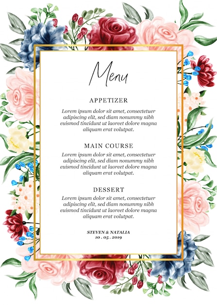 Vector watercolor floral frame illustration menu card