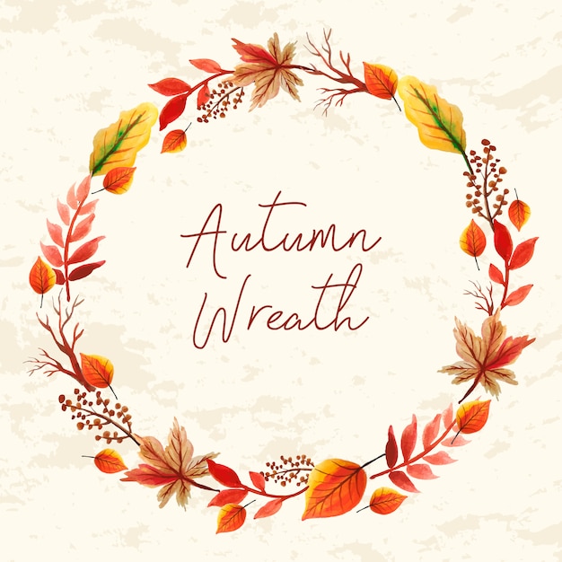 Watercolor floral frame, leaves autumn wreath