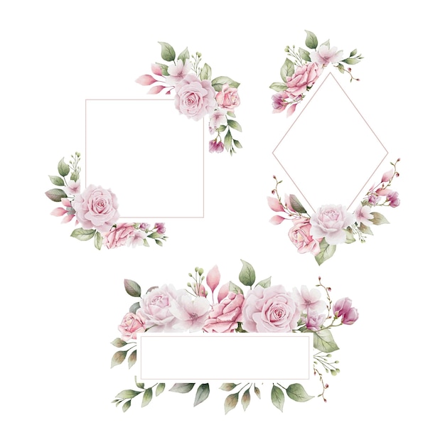 Vector watercolor floral frame set