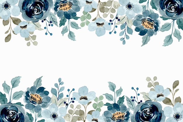 Watercolor floral frame. soft blue floral background