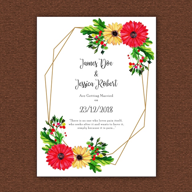 Watercolor floral frame wedding invitation card