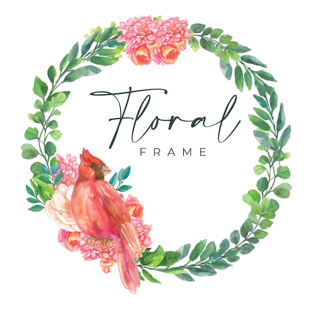 Watercolor floral frame with line border