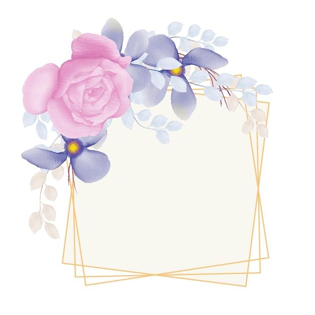 Vector watercolor floral frame with pink rose
