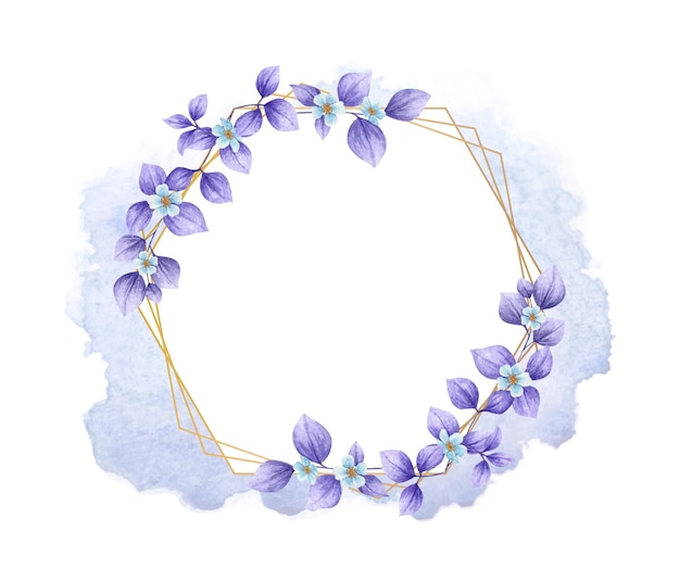紫の葉と水彩花フレーム