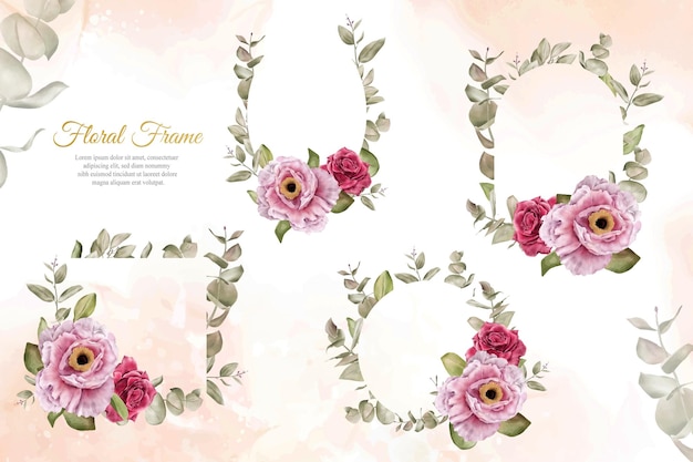 벡터 수채화 꽃 프레임 다목적 템플릿 디자인 컬렉션