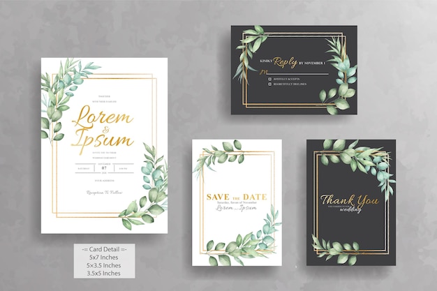 Watercolor floral geometric frame wedding invitation cards template