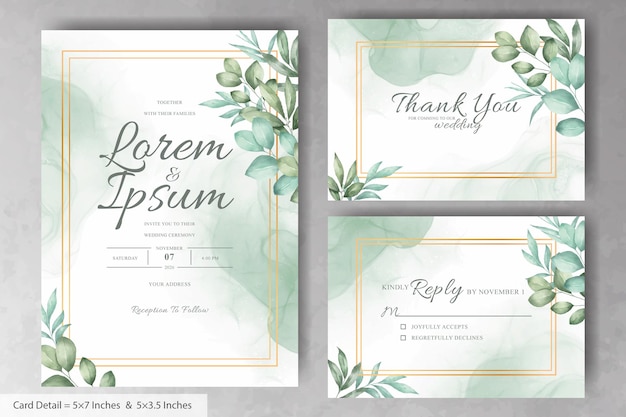 Watercolor Floral Geometric Frame Wedding Invitation Cards Template