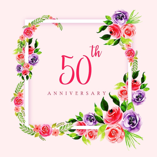 Watercolor Floral Happy Anniversary Frame Background