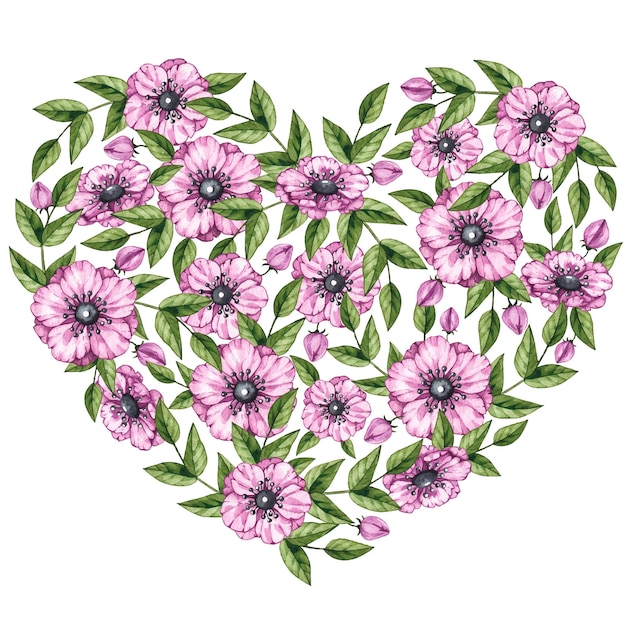 Watercolor floral heart