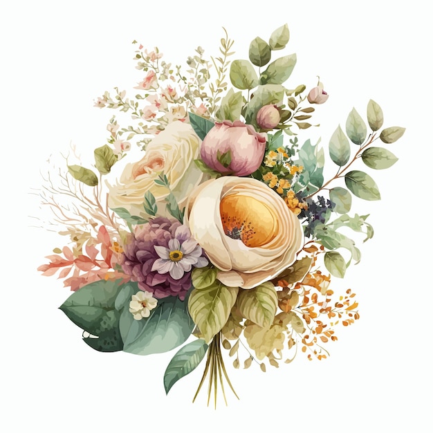 向量水彩花卉插图装饰元素模板平面卡通插图孤立在白色背景