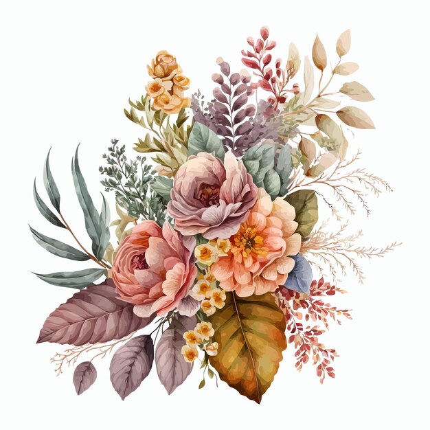 Watercolor floral illustration Decorative elements template Flat cartoon illustration isolated on white background