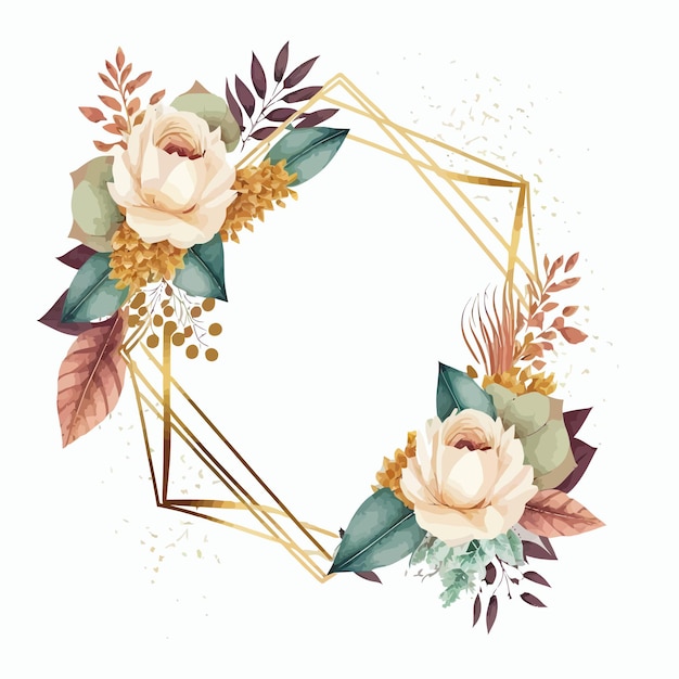 Watercolor floral illustration geometric frame Decorative elements template Flat cartoon illustration isolated on white background