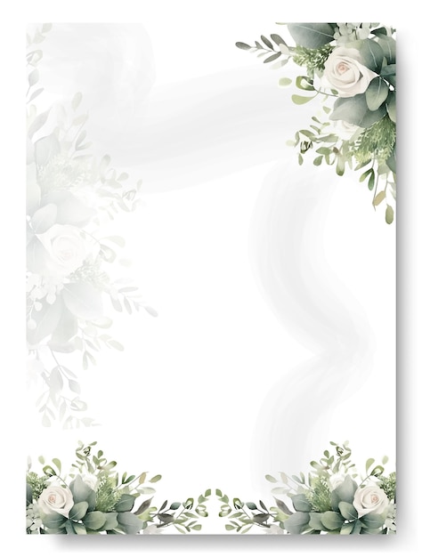 Watercolor floral illustration set green eucalyptus leaf frame collection