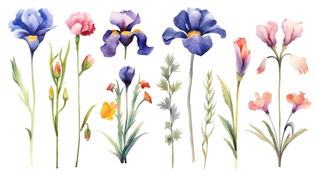 Illustrazione botanica dell'acquerello floreale iris