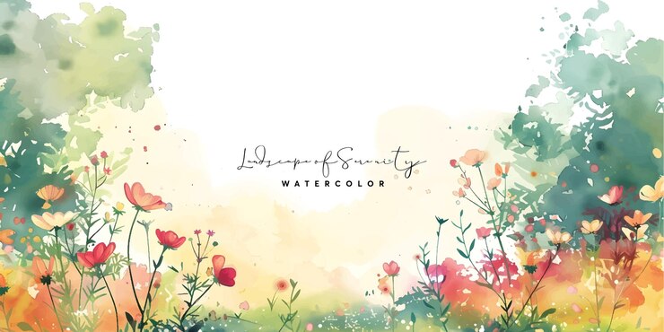 Vector watercolor floral landscape background