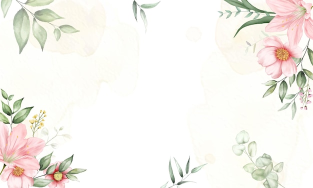 Watercolor floral and leaf background for banner and frame