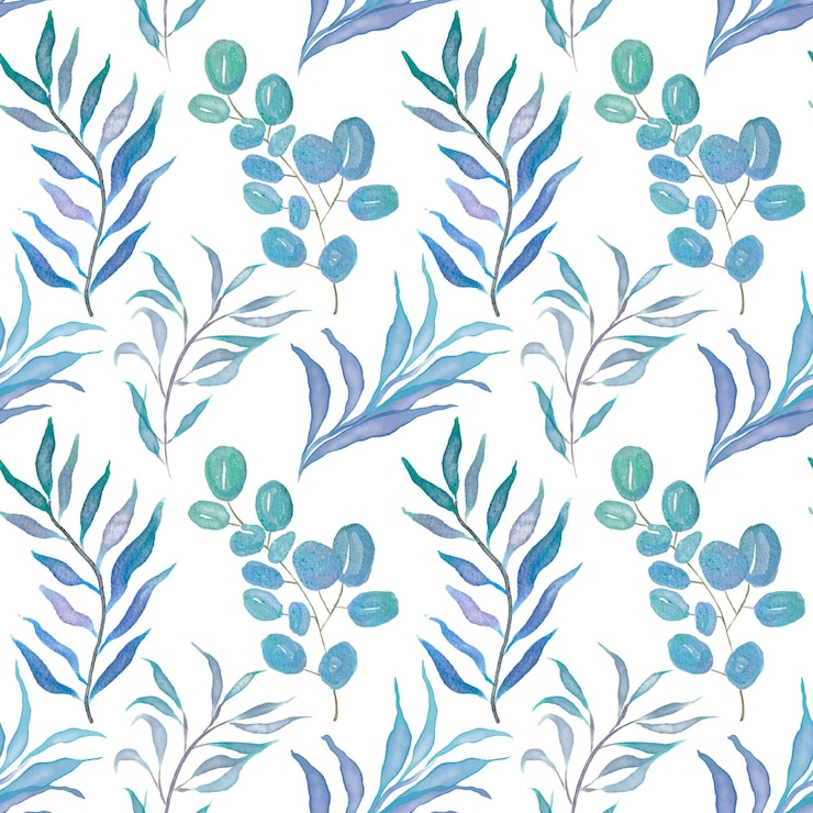 Vector watercolor floral leaves seamless pattern