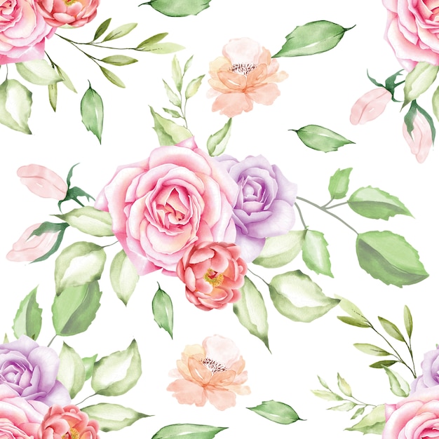 watercolor floral and leaves seamless pattern