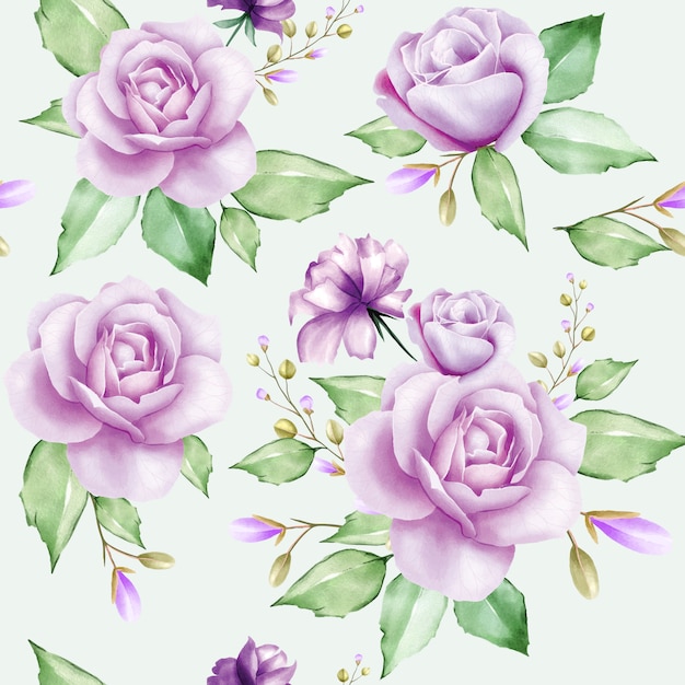 watercolor floral and leaves seamless pattern