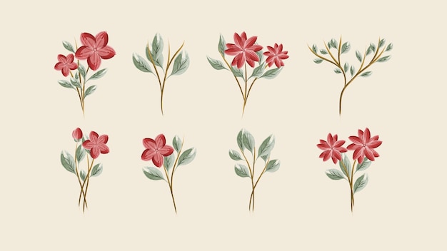 Watercolor floral and leaves vector set for spring