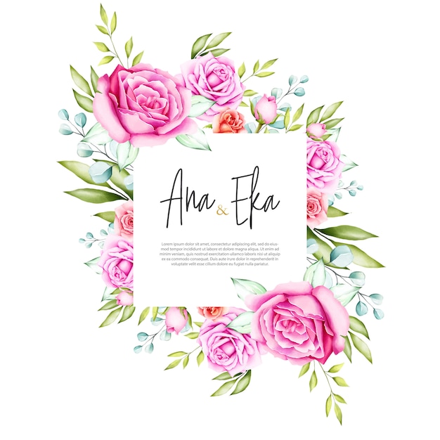 Watercolor floral and leaves wedding card design