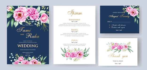 Watercolor floral and leaves wedding card template