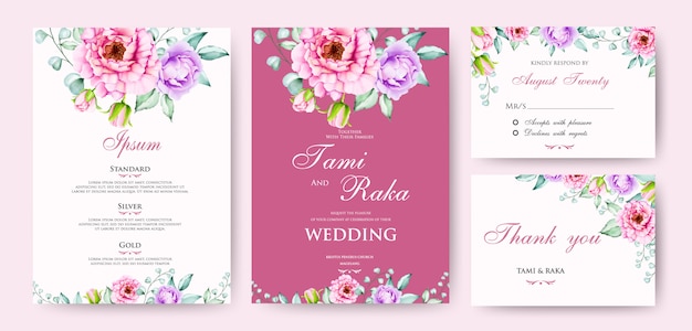 Watercolor floral and leaves wedding card template